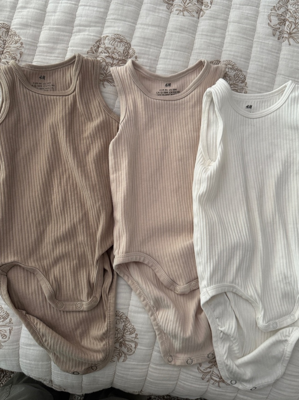 H&M Ribbed Sleeveless Bodysuit Set in Brown, Tan and White